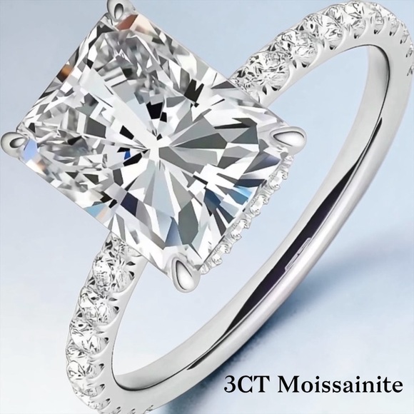 Jewelry - 3CT White Moissanite Solitaire Pavé Engagement Ring - Women's Jewelry